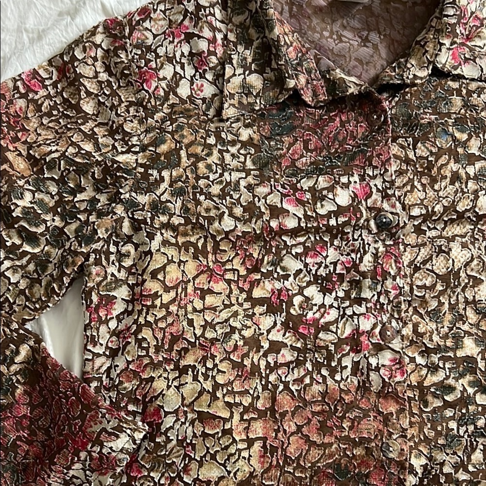 Coldwater Creek Semi Sheer Multicolor Long Sleeve Button up - Picture 3 of 4
